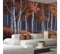 hgjdjhnf Papier peint photo paysage, forêt de peupliers d'automne, salon, fresque murale derrière la télévision, affiche, orange-brun, 300 cm x 210 cm