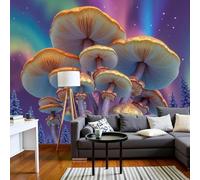 hgjdjhnf Papier peint photo psychédélique 3D forêt de champignons, idéal pour salon, chambre, ciel étoilé, aurore boréale, revêtement mural bleu-violet, motif décoratif, fond TV, 150 cm x 105 cm