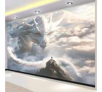 hgjdjhnf Papier peint photo style dessin animé, effet 3D, motif dragon blanc et montagne, intissé, décoration murale moderne pour chambre et salon, 200 cm x 140 cm