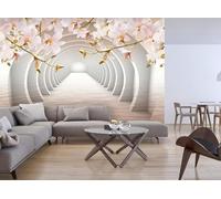 hgjdjhnf Papier peint photo Tunnel Fleurs Oranges Décoration Murale Fresque Murale Eau 3D, 350 cm x 256 cm