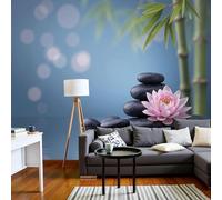 hgjdjhnf Photo 3D Lotus Rocks Bamboo Spa Lake, effet 3D, pour décoration murale salon/chambre, coin photo, bleu profond, 350 cm x 256 cm