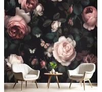 hgjdjhnf Photo 3D Rose Papillon, Illustration de plante mystérieuse pour chambre, Décoration murale rose foncé, Art mural pour bureau, Photo pour chambre d'enfant, 430 cm x 300 cm