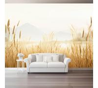 hgjdjhnf Photo d'une prairie aux brins d'herbe dorés et aux montagnes au loin, effet 3D, idéale pour une chambre ou un salon, 400 cm x 280 cm
