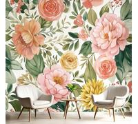 hgjdjhnf Photo - Roses aquarelles sur soie, décoration murale moderne beige effet 3D pour chambre ou salon - Style jardin vintage, 250 cm x 175 cm