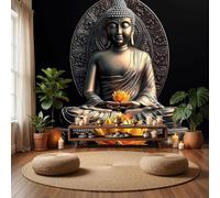hgjdjhnf Statue de Bouddha en soie, sculpture de style religieux - Papier peint mural effet 3D pour chambre ou salon, couleur bronze, 400 cm x 280 cm