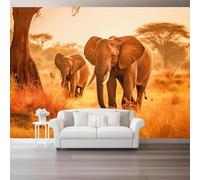 hgjdjhnf Tableau décoratif effet photo 3D, animaux, éléphants des prairies, pour salon, chambre, salle à manger, poster marron non tissé, 150 cm x 105 cm