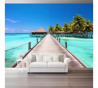 hgjdjhnf Tableau décoratif effet photo 3D, motif nature, quai et océan, idéal pour le salon, la chambre ou la salle à manger. Poster bleu intissé, 250 cm x 175 cm.