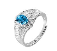 HGJH Anneau Réglable,Bagues en Argent Sterling Femmes 925 Grosses Bagues Réglables Forgées À La Main Zircon Ovale Bleu Bagues De Robe Sterling Réglables Bague De Fiançailles Cadeaux pour Bagues D'
