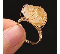 HGJH Anneaux réglables, enroulement irrégulier du Paquet de Fil doré Reiki Anneaux réglables Citrine Anneaux Ouverts Reiki Pierres précieuses Bijoux pour Femmes Fille Bijoux de Mariage Cadeau