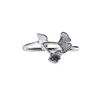 HGJH Bague Argent 925 Dames,S925 Sterling Silver Ginkgo Biloba Bague Bagues Réglables Tempérament Rétro Bague Ouverte Argent Eternity Ring Charme De Mariage Bijoux Cadeaux pour Filles Dames