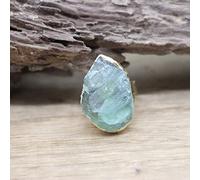 HGJH Bague Femme, Bagues Réglables De Couleur Or en Pierre Brute Bijoux De Bague De Mode en Fluorite Verte Naturelle