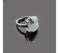 HGJH Bague Femme, Pierre Naturelle Cristal Anneaux Aigue-Marine Irrégulière Charme Tranche Anneau Bijoux Dame Fête Cadeaux Anneau en Pierre Réglable