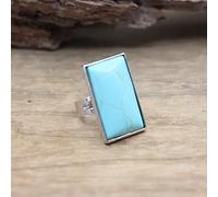 HGJH Bague Femme, Rectangle Pierre Naturelle Cabochon Anneau Turquoise Doigt Anneaux Femmes Bijoux De Mode