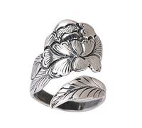HGJH Bagues Argent,Bague Réglable pour Les Femmes Mode Rétro en Détresse Fleur De Pivoine Gravure Index Bague Bagues D'Éternité Anneaux De Mariage Promesse Anneaux pour Filles Dames