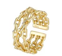 HGJH Bagues Argent,Bagues Réglables pour Femmes Chaîne en Argent Sterling 925 Double Couche Ajourée Bagues D'Éternité Bagues De Mariage Plaquées Or Bagues De Promesse pour Filles Dames