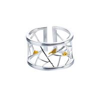 HGJH Bagues Argent,S925 Sterling Silver Bird Gold Chunky Ring Bagues Réglables Ajourées Irrégularité Bague Ouverte Argent Eternity Ring Charme De Mariage Bijoux Cadeaux pour Filles Dames