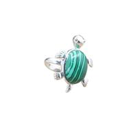 HGJH Bagues Femme, Belle Tortue Argent Ronde Anneau Redimensionnable Malachite Pierre Naturelle Cristal Jades Tortue Anneaux Femmes Mode Bijoux Anneau Ouvert Party Favors