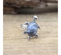 HGJH Bagues Femmes, Belle Tortue Argent Ronde Anneau Redimensionnable Sodalite Pierre Cristal Jades Tortue Anneaux Femmes Mode Bijoux Anneau Ouvert Party Favors