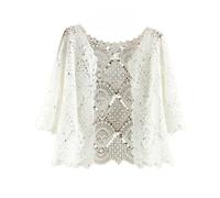 HGJH Bolero Mariage,Mesdames Dentelle Crochet Bolero Shrugs Tops Courts Élégant Cardigan À Manches Courtes Open Front Sheer Shrugs Tops Épaule Veste Cape Soirée Cover Up pour Robes,White,M
