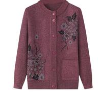 HGJH Cardigan Classique Imprimé Strass pour Dames Senior Cardigan Tricoté D'âge Moyen Et Âgé Vieille Dame Haut Occasionnel Grand Mère Porter Manteau Printemps Automne Mère Porter Pull Chaud,Rose,XL