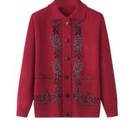 HGJH Cardigan léger Classique pour Femme Senior Cardigan tricoté d'âge Moyen et âgé Vieille Dame Haut décontracté Grand mère Manteau Printemps Automne Pull Chaud Bordeaux L
