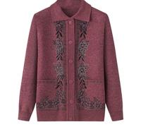 Cardigan léger Classique pour Femme Senior Cardigan tricoté d'âge Moyen et âgé Vieille Dame Haut décontracté Grand mère Manteau Printemps Automne Pull Chaud Rose XL