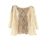 HGJH Gilet Costume Femme,Mesdames Dentelle Crochet Bolero Shrugs Tops Courts Élégant Cardigan À Manches Courtes Ouvert Devant Sheer Shrugs Tops Épaule Veste Cape Soirée Cover Up pour Robes,Apricot,L
