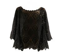 HGJH Gilet Costume Femme,Mesdames Dentelle Crochet Bolero Shrugs Tops Courts Élégant Cardigan À Manches Courtes Open Front Sheer Shrugs Tops Épaule Veste Cape Soirée Cover Up pour Robes,Black,S