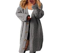 HGJH Gilet Laine Femme,Cardigan en Tricot Torsadé pour Femme Cardigan Long Solide Pull en Cachemire Doux À Revers Châle Veste De Transition Élégante Cardigan Manteau Outwear Automne Hiver,Gris,XL