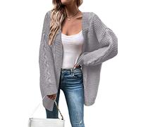 HGJH Gilet Laine Femme,Pull en Tricot pour Femme Ouvert Mi-Long Cardigan Torsadé À Tricoter Épais De Couleur Unie Gris Cardigan Doux Élégant Automne Léger Veste pour Les Affaires Décontractées, M