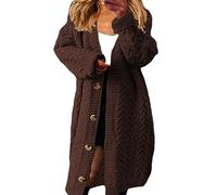 HGJH Gillet Femme,Cardigan en Tricot Torsadé pour Femme Cardigan Long Solide Pull en Cachemire Doux À Revers Châle Veste De Transition Élégante Cardigan Manteau Outwear Automne Hiver,Café,XXL