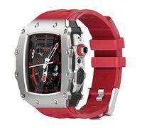 HGJHJJHK Kit de mod de modification de luxe ， pour le boîtier de bande 8 7 45 mm Cadre métallique Sangle de montre en caoutchouc à fluor ， pour iwatch SE 6 5 4 44mm