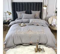 HGJHJJHK Parure de lit de Luxe - 100% Coton - Housse de Couette de qualité hôtelière - Broderie Tendance avec Drap Plat et taies d'oreiller - 4 pièces (Couleur : Blanc, Taille : Double) (Gris King)