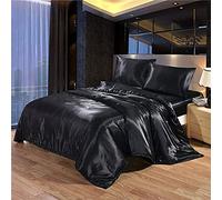 HGJHJJHK Parure de lit en Satin de Soie Blanc et Noir pour lit Double, lit Simple, kit de literie de Luxe en Chine, Housse de Couette, 100% Pure Soie satinée (Couleur : C, Taille : King) (A King)