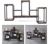 HGJHJJHK Porte-Verre en Bois à vin en Bois Mural, E Bas à vin en Bois Mural, Porte-Bouteille à vin Mural Suspendu pour Cuisine, Salle à Manger, Bar