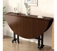 HGJHJJHK Table de Cuisine à Feuilles Rond Pliable sur Roues - Bureau à Manger à Manger Pliable Polyvalent - Table de dîner d'extension de Sauvegarde de l'espace, Marron, 120 cm / 47,2 Pouces