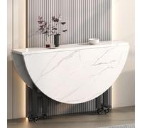 HGJHJJHK Table de Cuisine à Feuilles Rond Pliable sur Roues - Bureau à Manger à Manger Pliable Polyvalent - Table de dîner d'extension de Sauvegarde de l'espace, Bianco, 100 cm / 39,3 Pouces