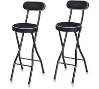 HGJHJJHK Tabouret de Bar Portable avec Dossier et Repose-Pieds, Chaise Pliante de comptoir avec Cadre en Acier pour Le Petit déjeuner de l'îlot de Cuisine, Noir 2 pc, 70 cm / 28 Pouces