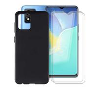 HGJTF Coque pour Vivo Y01 (6.51") avec 2 X Verre Trempé Protection écran, Coque de Téléphone Antichoc en Silicone Liquide Noir, Housse de Bumper Souple Mince Etui pour Vivo Y01