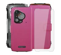 HGJTFANY Coque pour Blackview BL7000 (6.78") avec Verre trempé, PU Flip Housse Etui, Fonction Stand avec Fente Carte Bouton magnétique Cuir Cover Case - RosRed