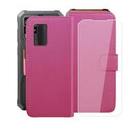 HGJTFANY Coque pour Blackview BV4800 SE (6.56") avec Verre trempé en Film Protecteur, PU Flip Housse Etui, Fonction Stand avec Fente Carte Bouton magnétique Cuir Cover Case - RosRed