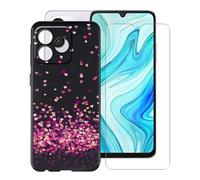 HGJTFANY Coque pour Cubot A40 (6.88") et Protecteur D'écran en Verre Trempé, Étui de Protection en Silicone Noir, Ultra Fine Anti-Rayures Coque pour Cubot A40 - Coeur Rouge