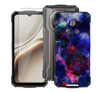 HGJTFANY Coque pour Doogee Fire 7 (6.60") et Protecteur D'écran en Verre Trempé, Étui de Protection en Silicone Noir, Ultra Fine Anti-Rayures Coque pour Doogee Fire 7 - Nuage de Roses