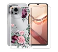 HGJTFANY Coque pour Doogee Note 58 Pro (6.75") avec Verre trempé en Protecteur d'écran, Ultra Fin Clear Bumper Case Souple Silicone Anti-Chute Housse Etui pour Doogee Note 58 Pro - Rose Rouge