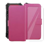 HGJTFANY Coque pour Doogee S300 Pro 5G (6.78") avec Verre trempé, PU Flip Housse Etui, Fonction Stand avec Fente Carte Bouton magnétique Cuir Cover Case - RosRed
