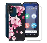 HGJTFANY Coque pour Doro 8200 Plus (6.09") et Protecteur D'écran en Verre Trempé, Étui de Protection en Silicone Noir, Ultra Fine Anti-Rayures Coque pour Doro 8200 Plus - Fleur de pêcher