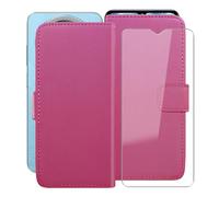 HGJTFANY Coque pour IIIF150 Action A5 Pro (6.88") avec Verre trempé, PU Flip Housse Etui, Fonction Stand avec Fente Carte Bouton magnétique Cuir Cover Case - RosRed