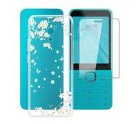 HGJTFANY Coque pour Nokia 235 4G 2024 (2.8") avec Verre trempé en Protecteur d'écran, Ultra Fin Clear Bumper Case Souple Silicone Anti-Chute Housse Etui pour Nokia 235 4G 2024 - Petite Fleur Blanc