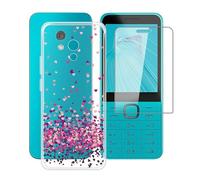 HGJTFANY Coque pour Nokia 235 4G 2024 (2.8") avec Verre trempé en Protecteur d'écran, Ultra Fin Clear Bumper Case Souple Silicone Anti-Chute Housse Etui pour Nokia 235 4G 2024 - Coeur Rouge