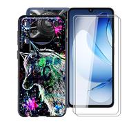 HGJTFANY Coque pour Oukitel C60 (6.88") avec 2 x Verre Trempé Film Protecteur, Antichoc en Silicone Souple Case, Noir TPU Bumper Housse Etui pour Oukitel C60 - Bête Doodle